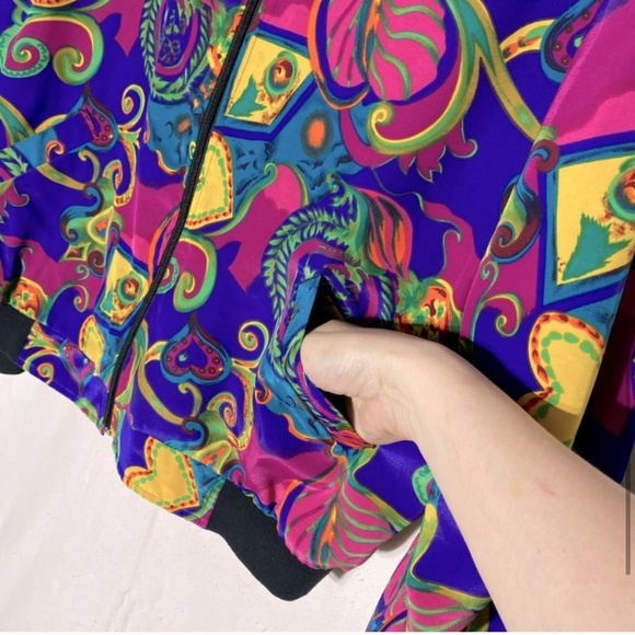 Vintage Alia Oversized Vibrant Print Full Zip Lightweight Bomber Jacket M - Picture 7 of 13